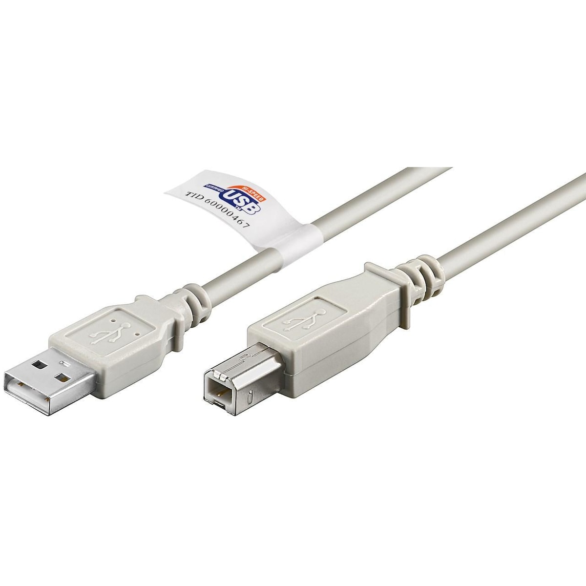 USB 2.0 Hi-Speed-kabel med USB-sertifikat, grå