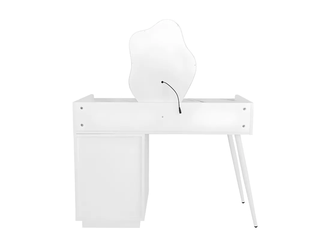 Coiffeuse avec miroir et éclairage LED - 2 tiroirs et une armoire amovible - Blanc (tabouret non inclus)