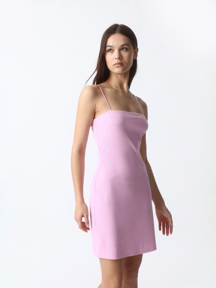 Vestido curto canelado - Rosa