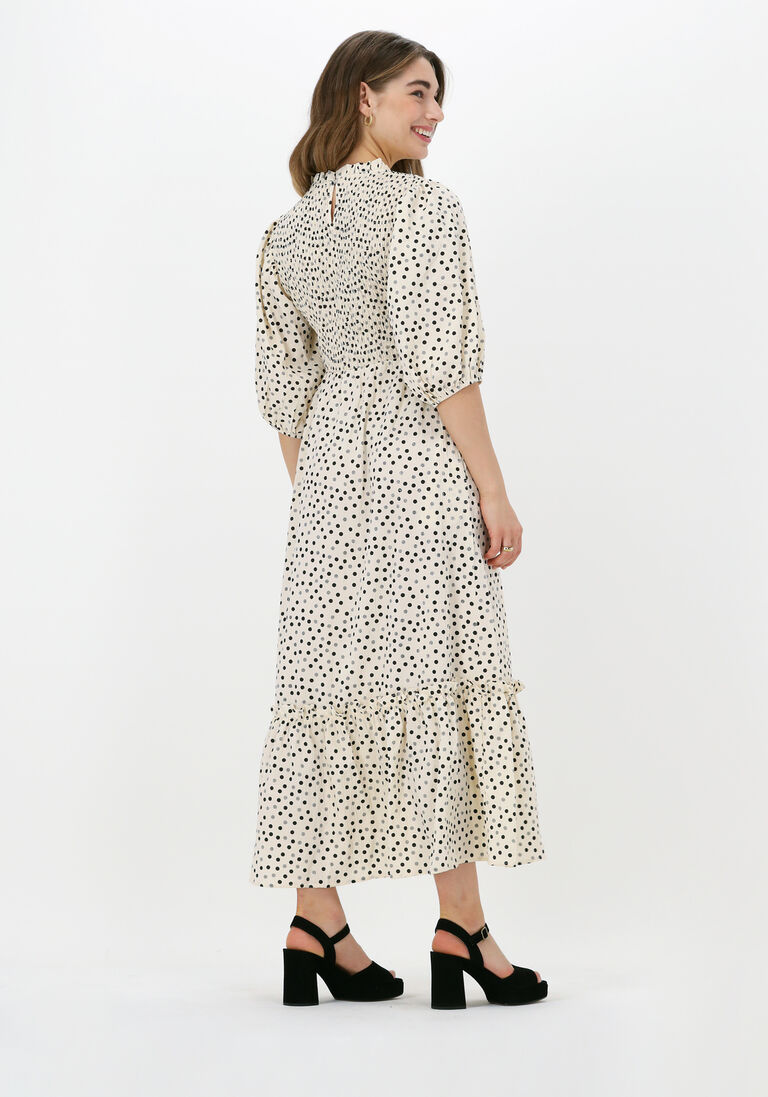 CO\\'COUTURE ecru co'couture midi jurk dot smock dress