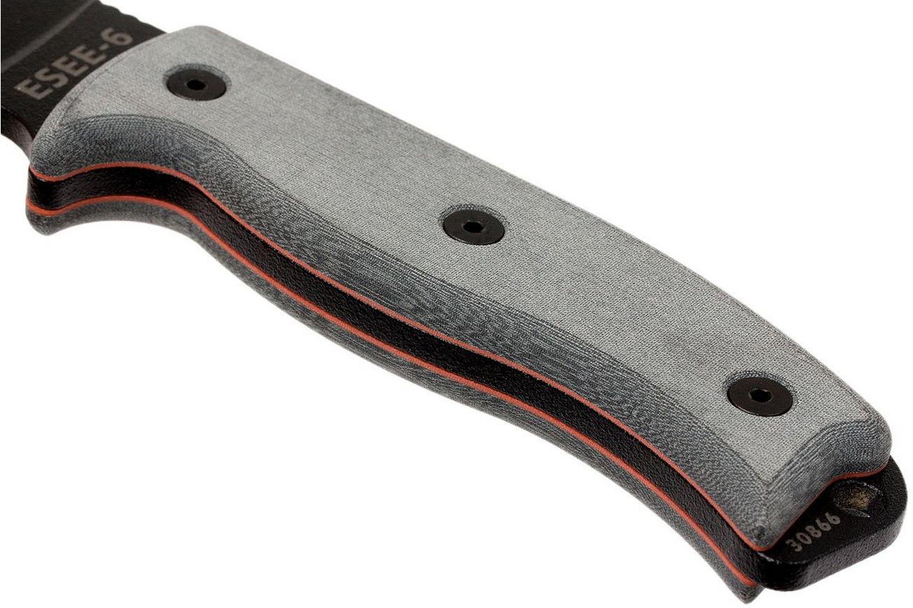 ESEE Model 6 black blade, grey handle 6P-B met zwarte schede   riemclip