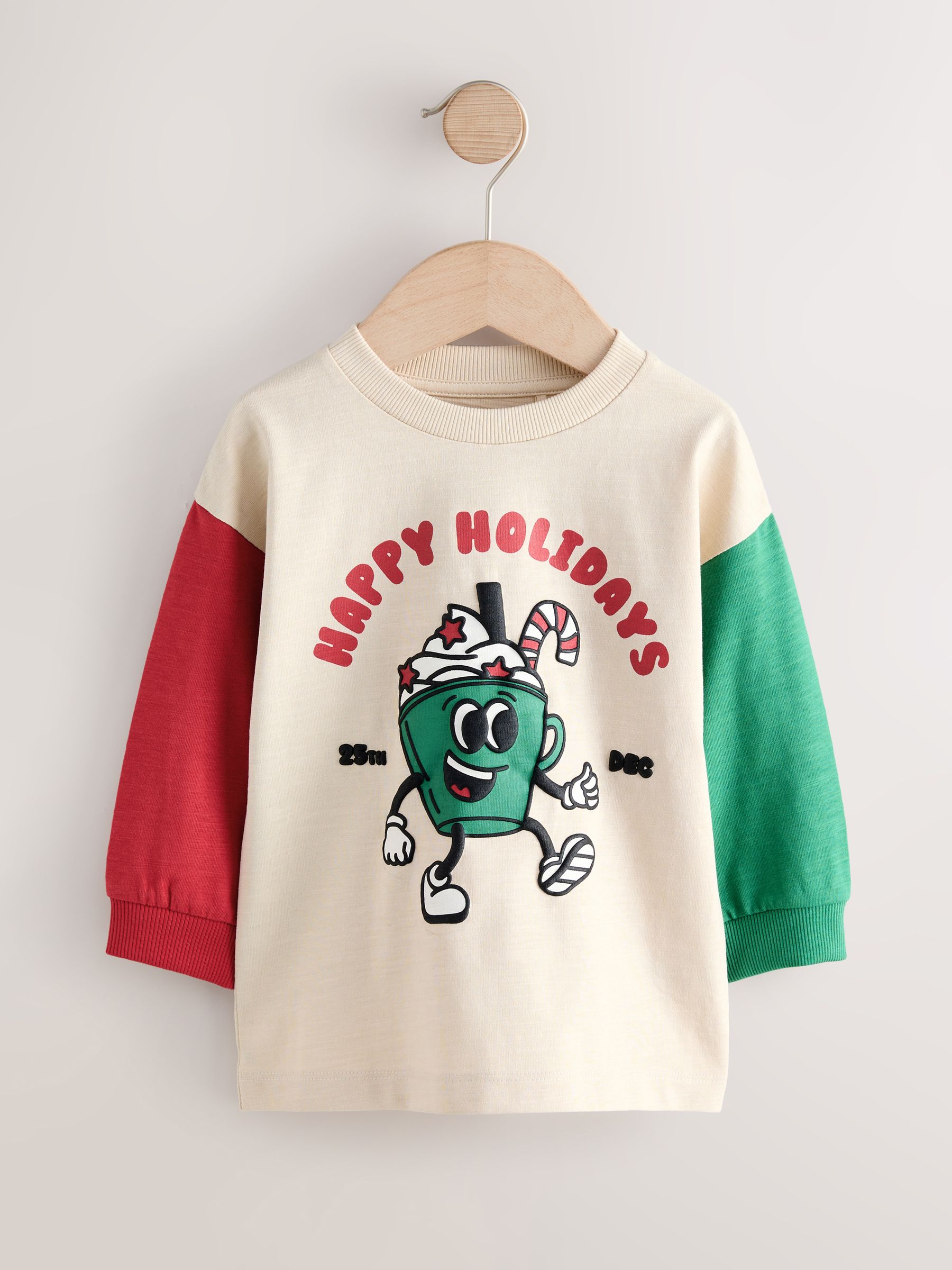 Kiezelkleurige Hotchpotch Grafische Print - Kerst-T-shirt met lange mouwen (3mnd -8jr)