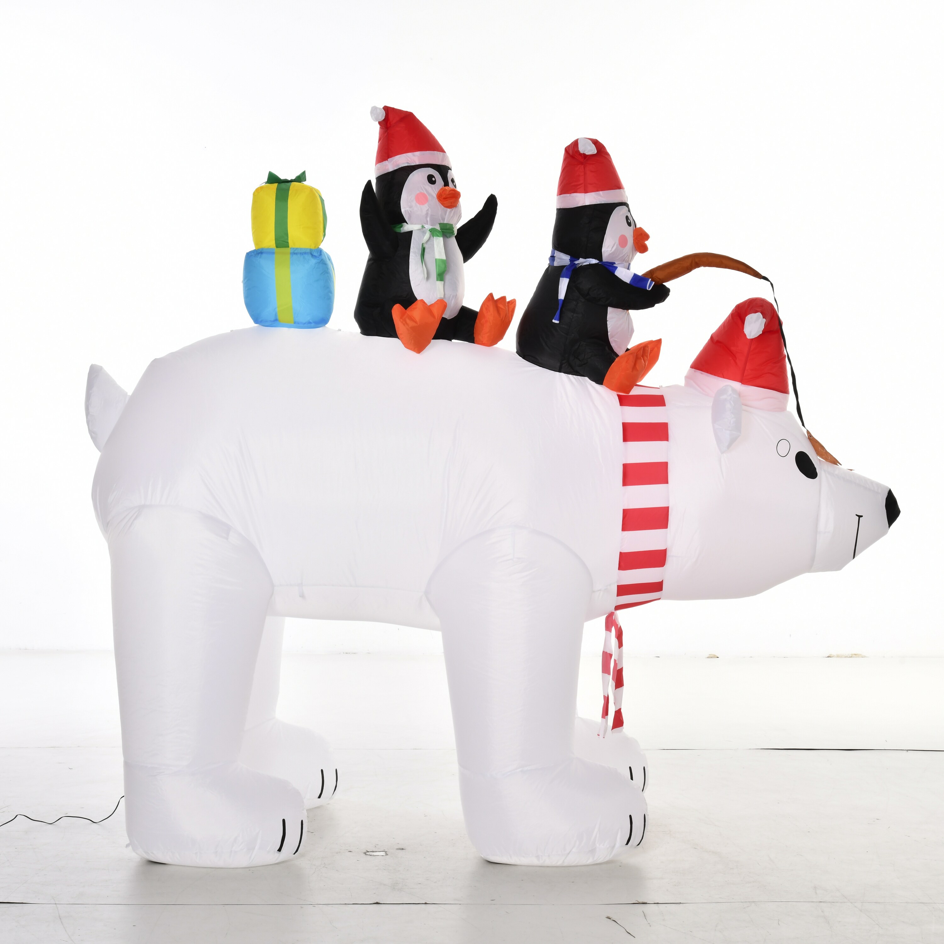 HOMCOM Aufblasbarer Pinguin und Eisbär mit Beleuchtung bunt 227B x 113T x 206H cm