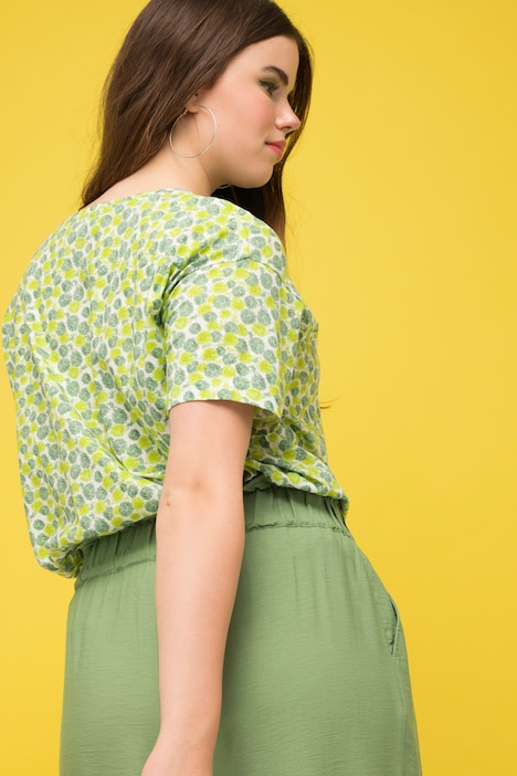 T-Shirt, oversized, Flower Print, Rundhals, Halbarm