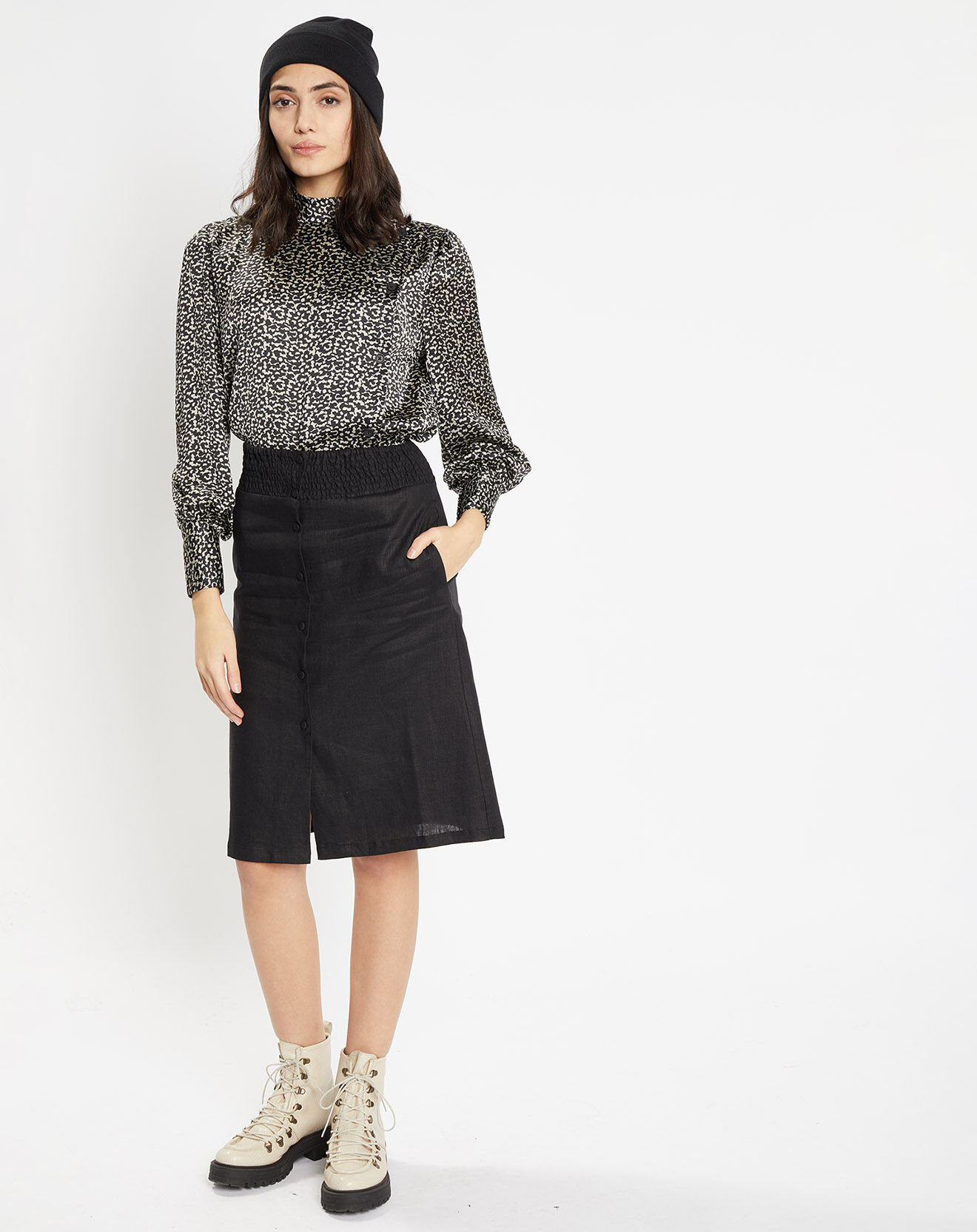 Galeries Lafayette Chemise fluide Cassis imprimé fantaisie noir/écru