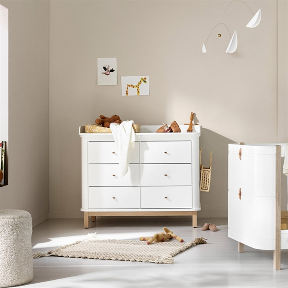 Køb Oliver Furniture Wood Puslekommode m. 6 Skuffer Hvid/Eg