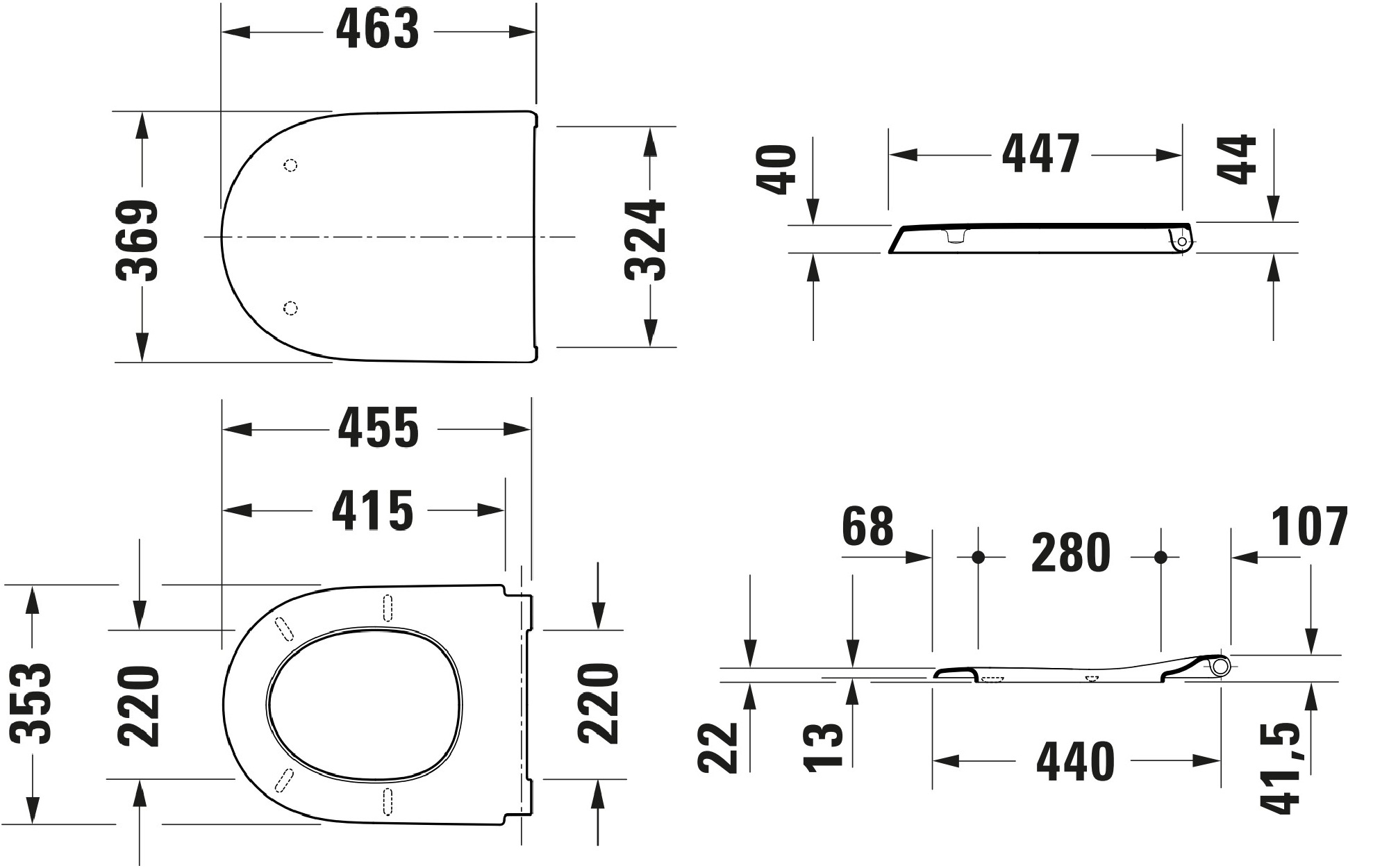 Duravit Qatego softclose toiletzitting 46cm wit glans