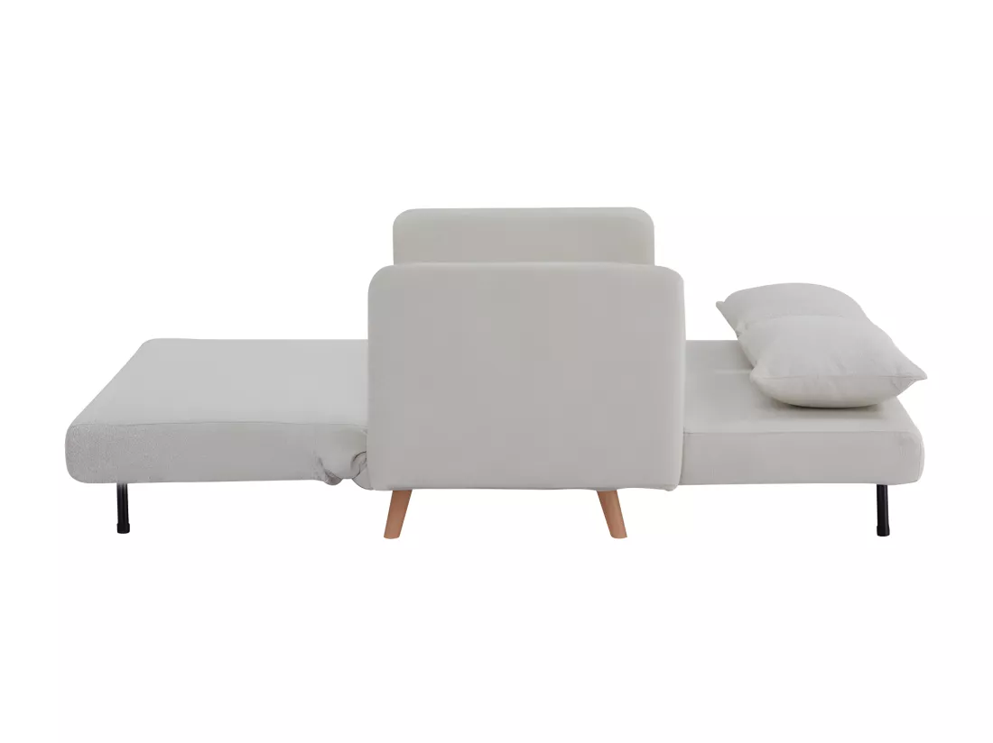 Belushi - Canapé convertible 2 places en tissu bouclette pieds bois clair L120cm - Beige