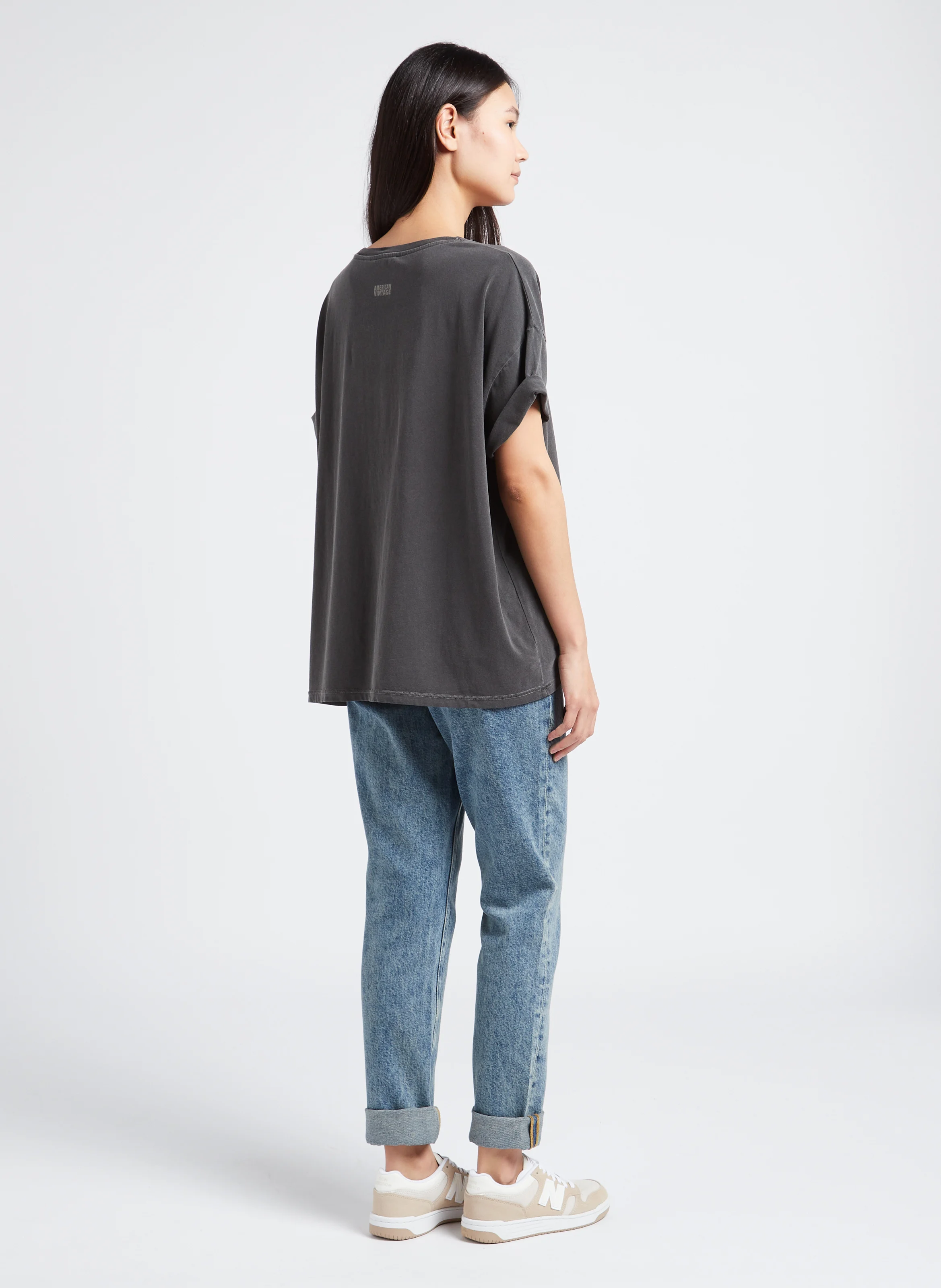 PYMAZ - Tee-shirt oversize col rond en coton mélangé | Gris