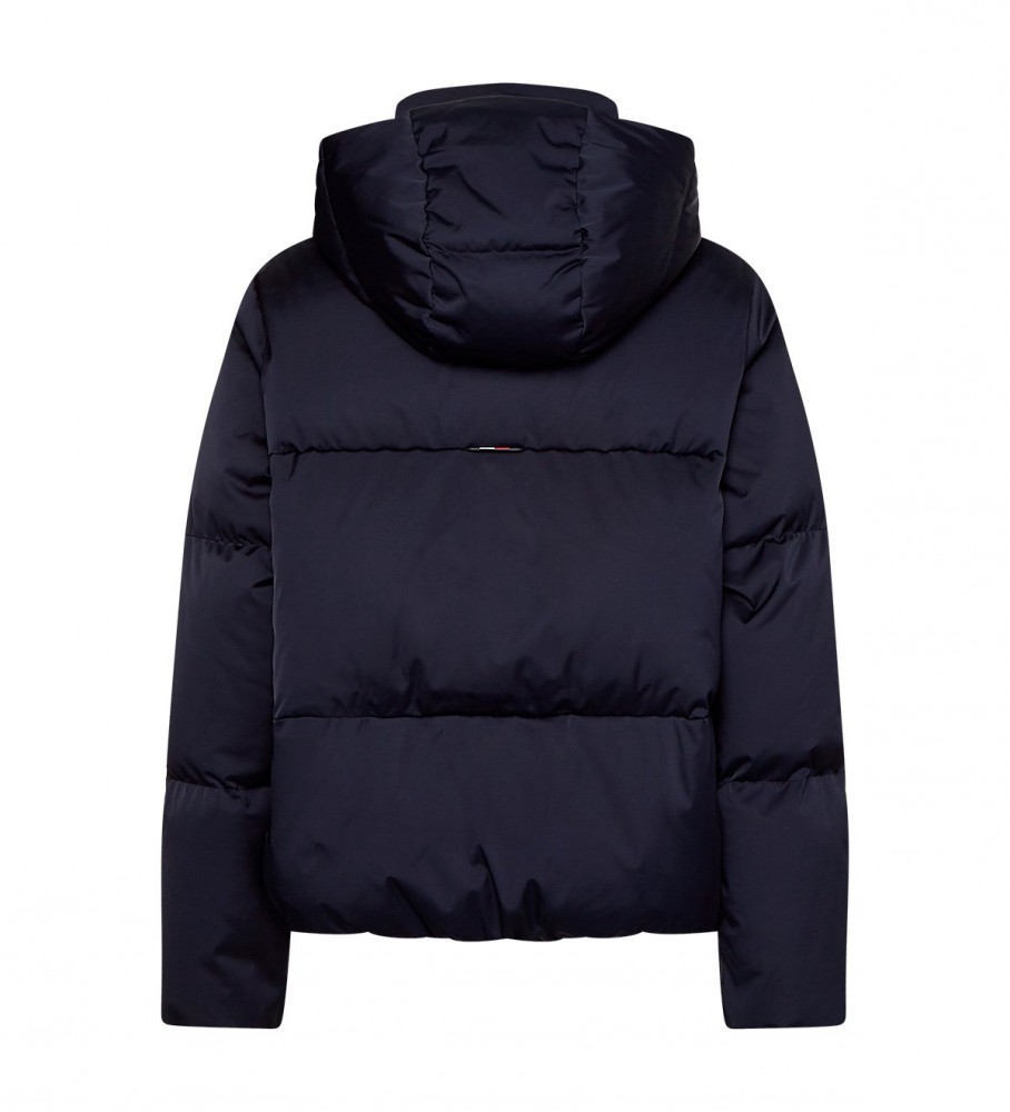 Casaco com capuz Tommy Hilfiger Plumn Sateen Down, azul marinho