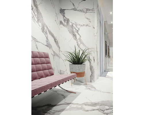 Porseleinen steengoed wand- en vloertegel Calacatta 279,7 x 119,7 x 0,6 cm wit mat gerectificeerd