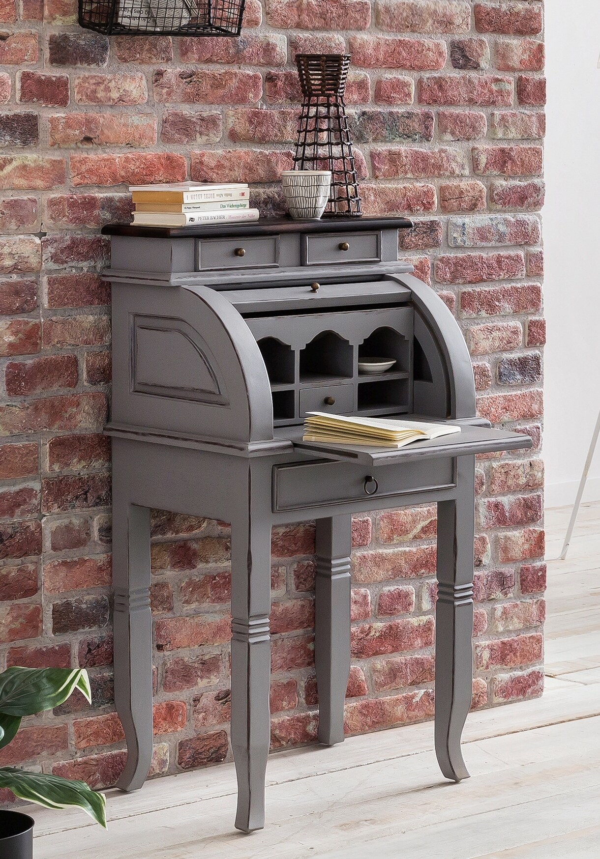 Sekretär Spa Akazie massiv Schreibtisch Bürotisch Kommode Schrank Highboard