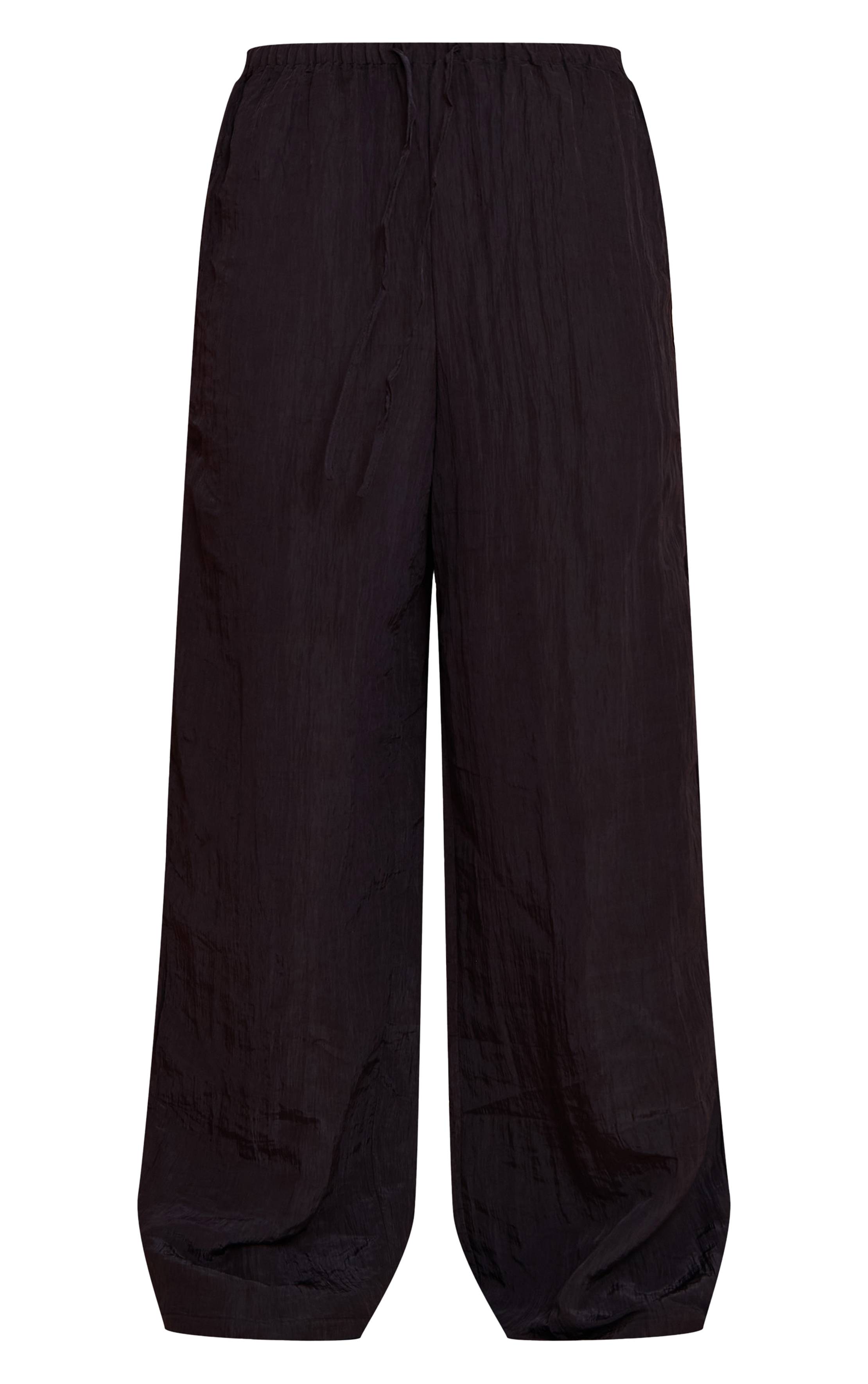Noir Pantalon Taille Basse En Satin Froissé Avec Cordon De Serrage