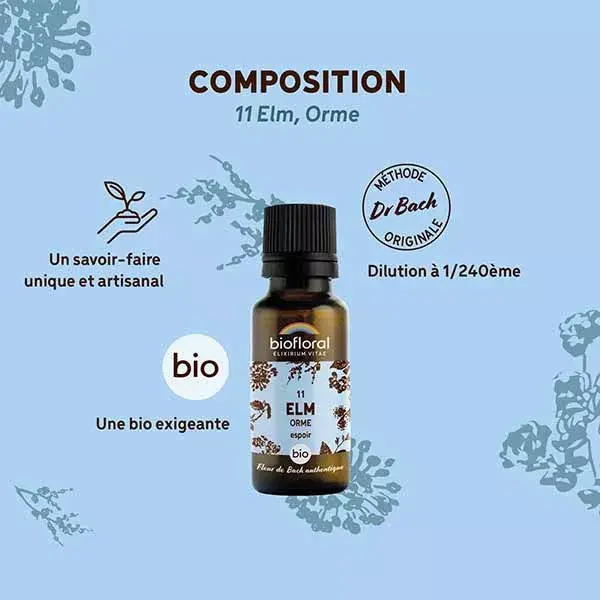 Biofloral 11 Grânulos de Olmo Orgânicos, Florais de Bach, 19,5g