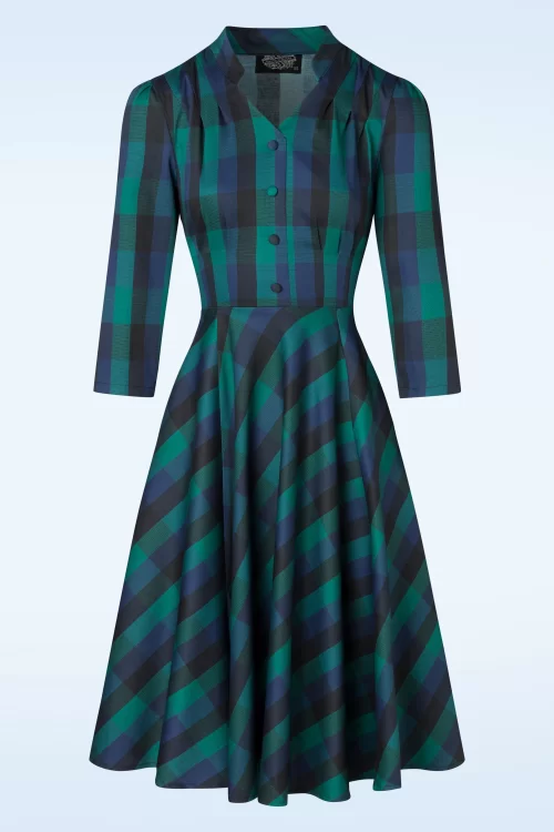 Hearts & Roses Jane swing jurk in marineblauw en groen