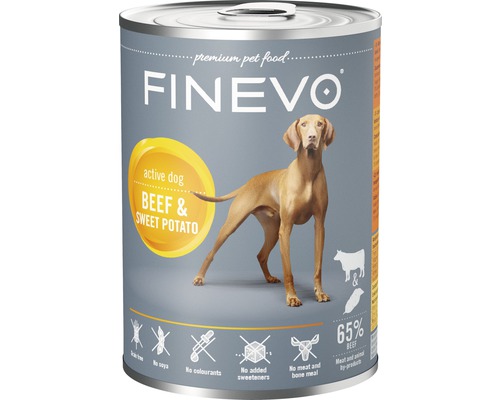 FINEVO Active Dog natvoer voor honden, rundvlees met zoete aardappel, 800 g