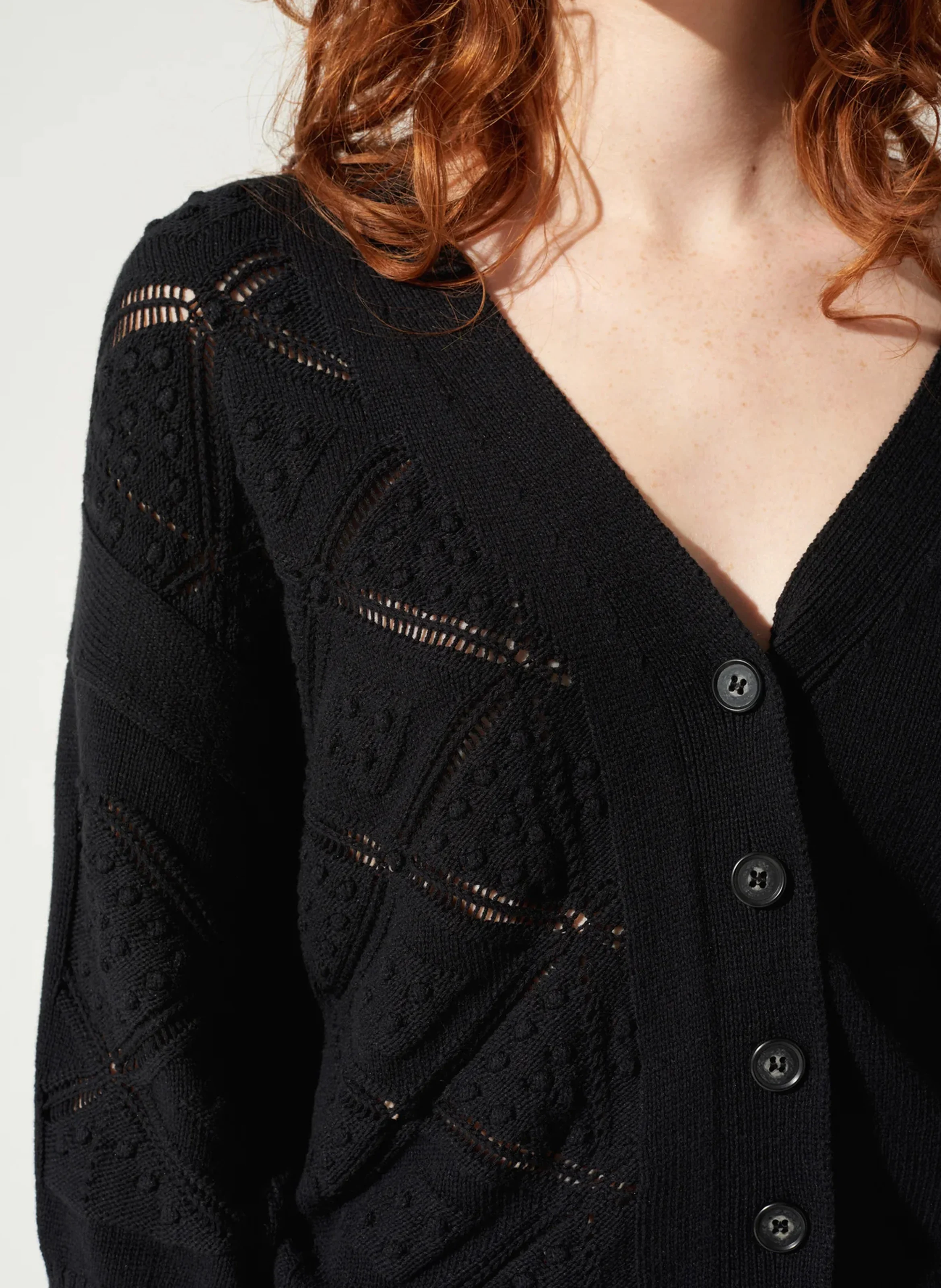 Cardigan ample crochet en coton mélangé | Noir