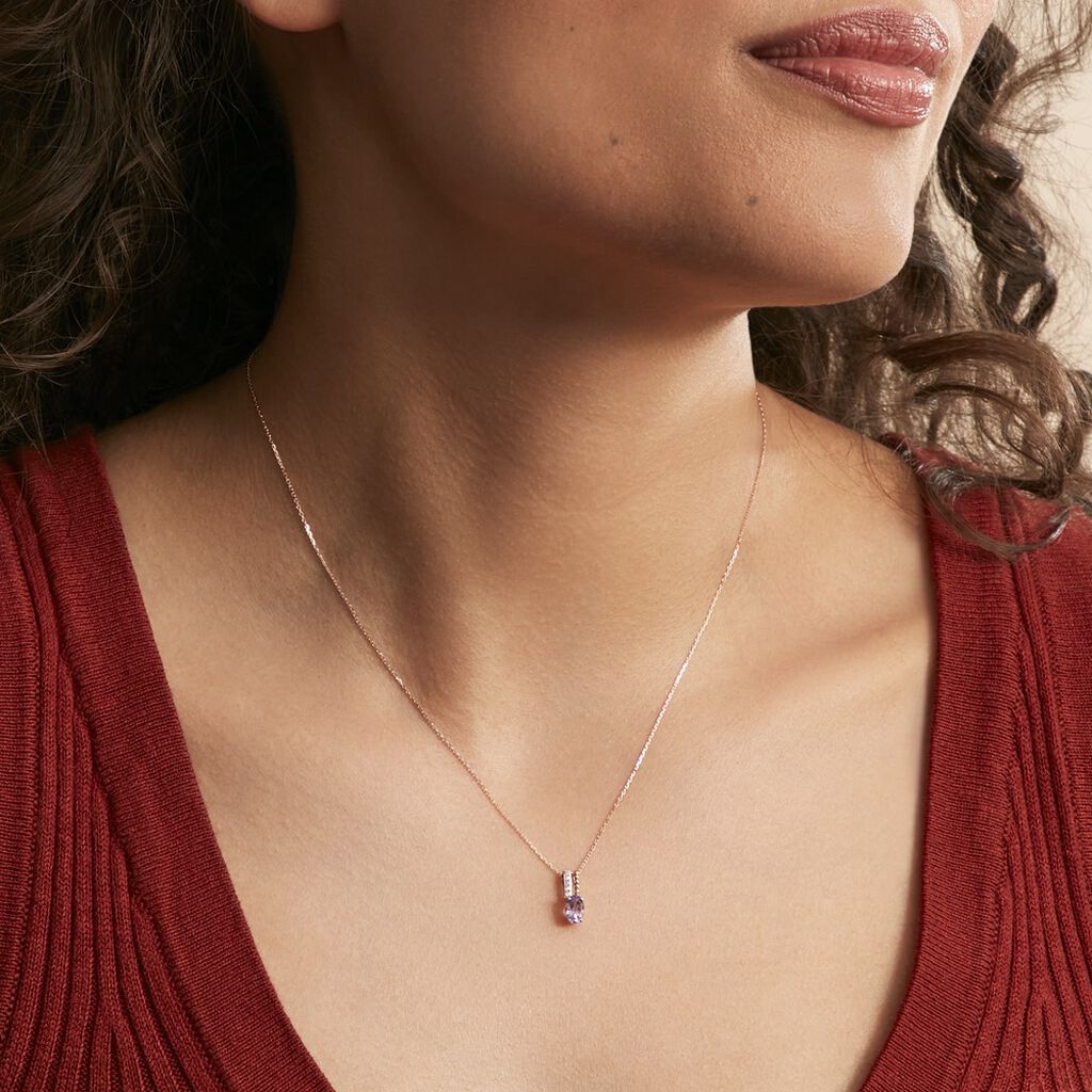 Collier Frannie Or Rose Amethyste Et Oxyde De Zirconium