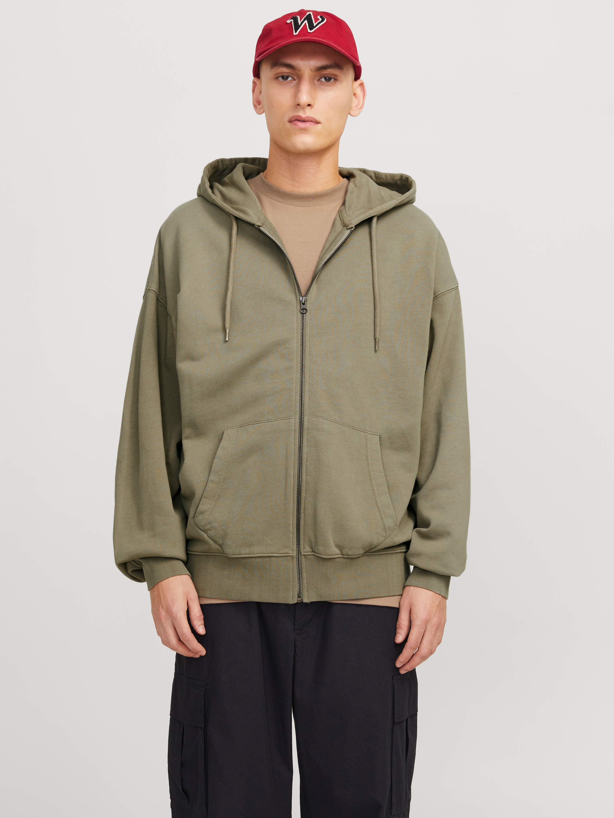 Jack & Jones Kapuzensweatjacke »JJECHARGE Hoodie mit Kapuze, Kordelzug und Taschen«, unifarben, modisch, loose fit, Baumwolle, Kapuze