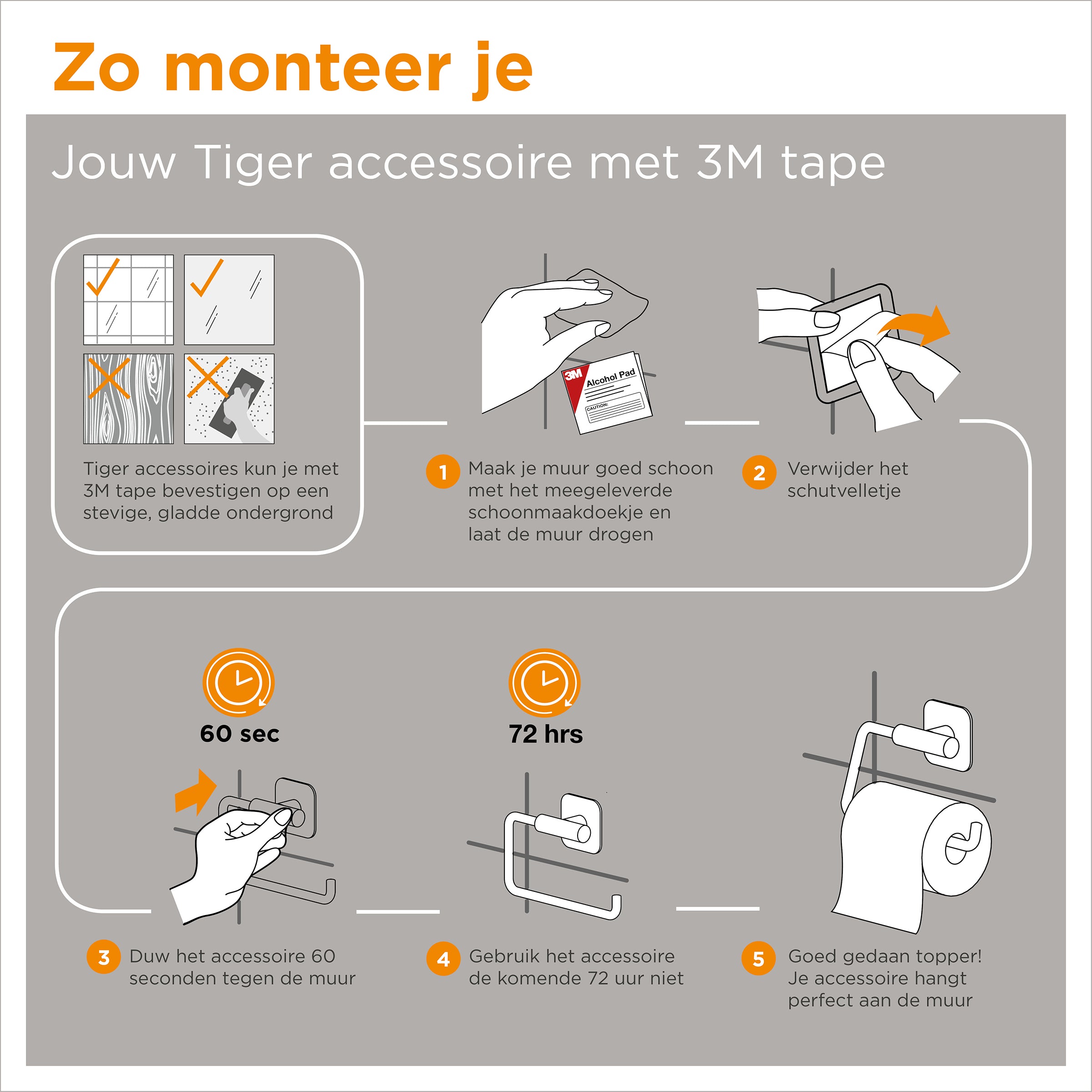Tiger Colar Toiletborstel met Houder - RVS Geborsteld