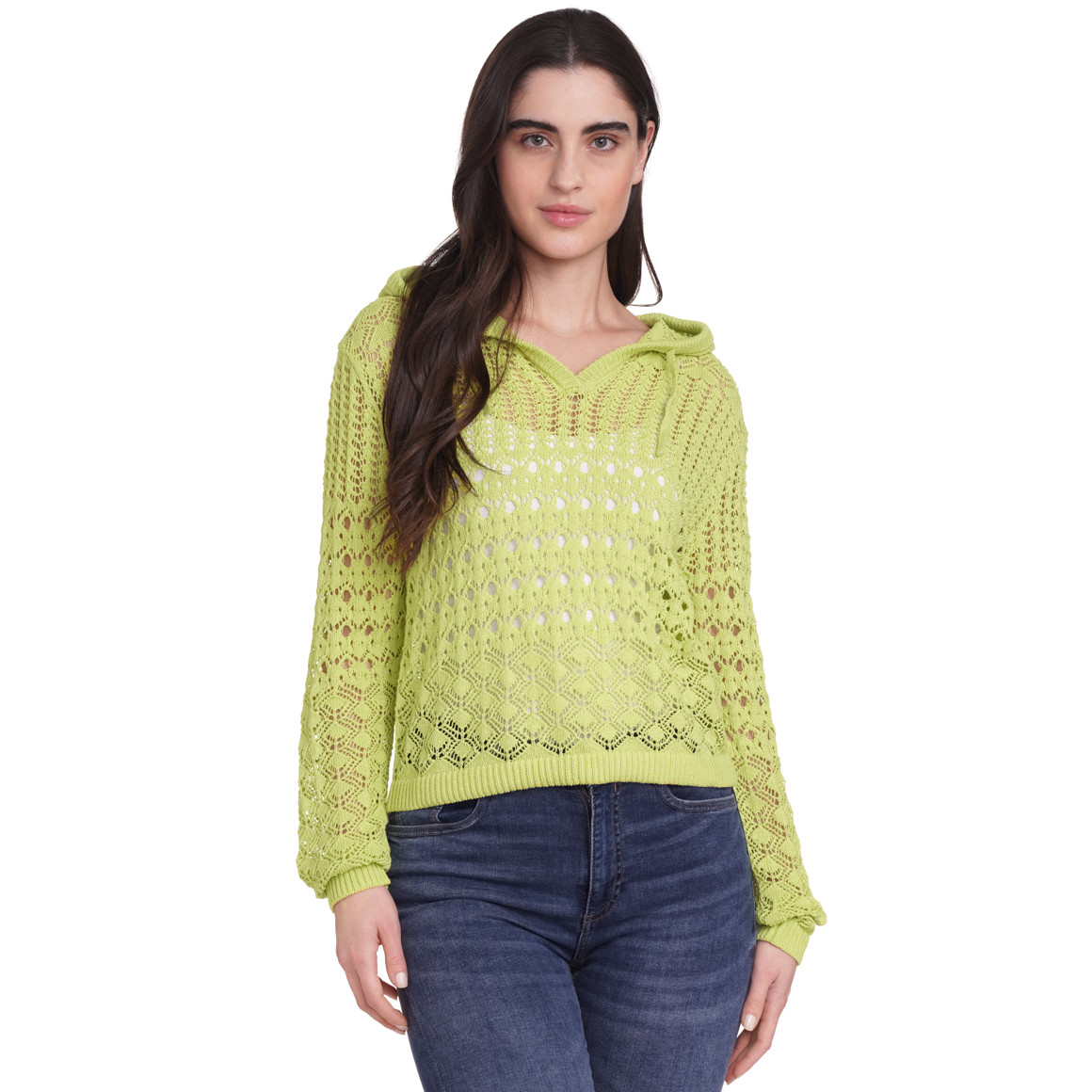 Gina Damen Strickpullover mit Ajour-Muster hellgrün
