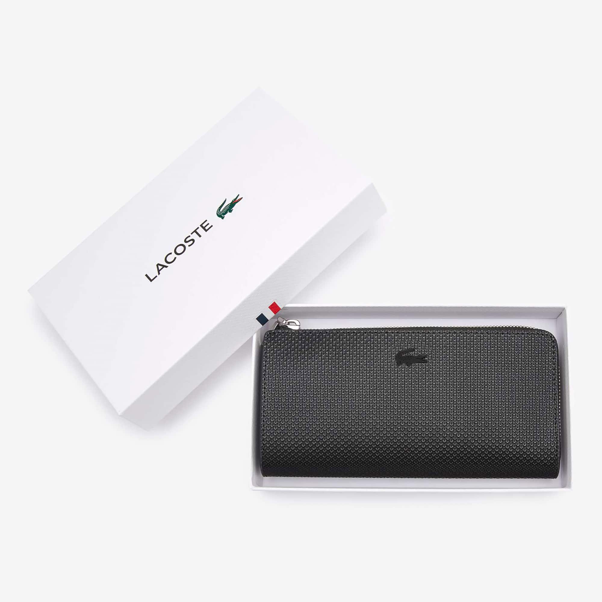 Portefeuille zippé unisexe Chantaco en cuir piqué mat Portefeuilles & Petite Maroquinerie - Noir - Lacoste - Unisex