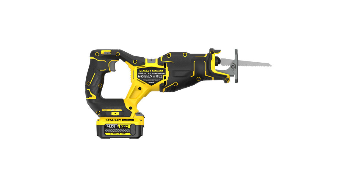 StanleyBrushless V20 18V FATMAX reciprozaag  (Zwart/geel, Accu, oplader en koffer inbegrepen)