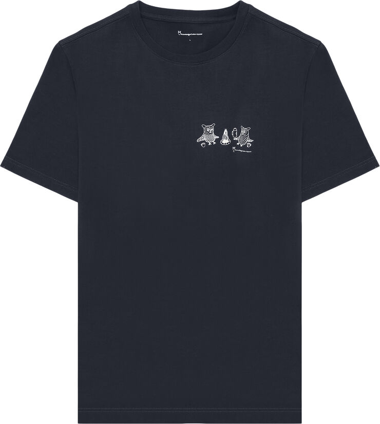 Knowledge Cotton Apparel Regular fit owl trip chest print t-shirt - Regenerative Orga Night sky