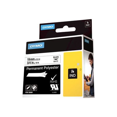 Dymo - Ruban d'étiquettes polyester auto-adhésives - (19 mm x 3,5 m) - fond blanc écriture noire