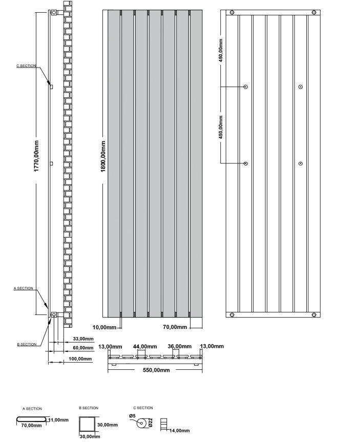 Eastbrook Deddington radiator 55x180cm 1440W wit glans