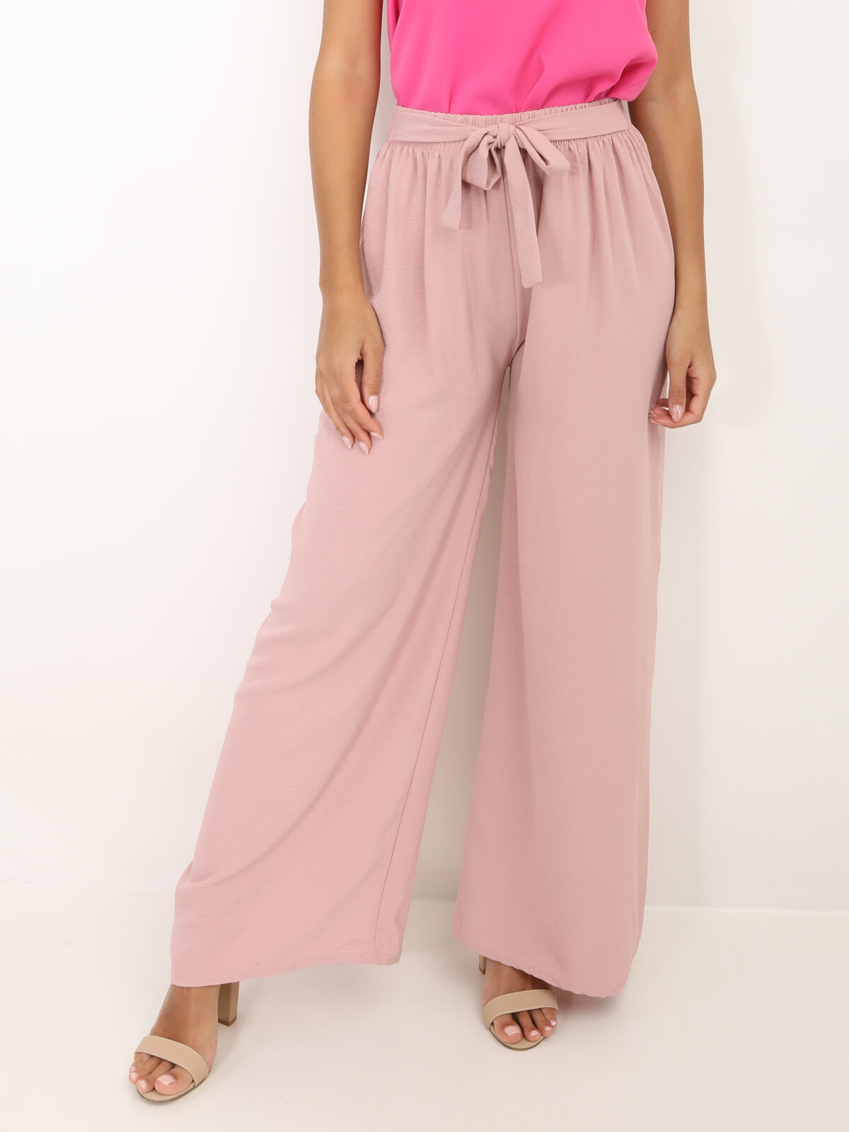 Pantalon fluide ceinturé- Rose