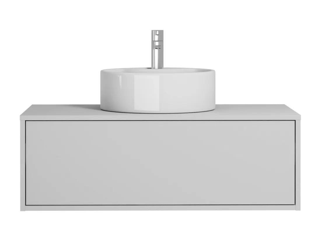 Meuble de salle de bain suspendu blanc avec simple vasque ronde - 94 cm - TEANA II