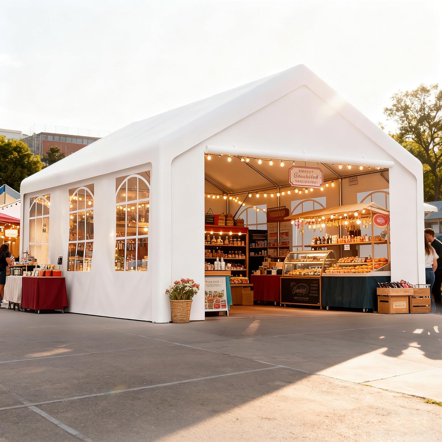 Pavillon 4x5 Meter Premium Winterfest Partyzelt mit Seitenwände, Wasserdicht Stabil Gartenpavillon Gartenzelt, UV Schutz Outdoor Festzelt Carport, Weiß