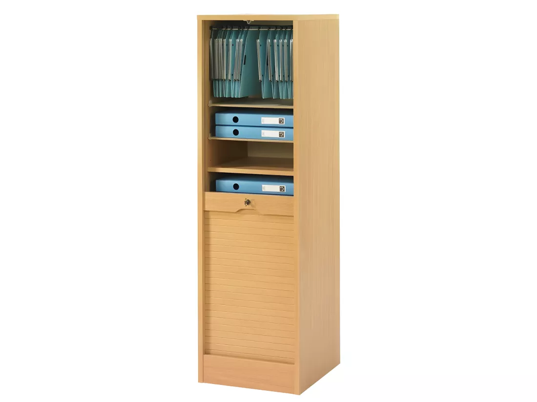 Classeur à Rideau 8 Tablettes 1 Kit Dossiers Serrure L 41,4 H 140,4 P 44 cm - Coloris: Hêtre