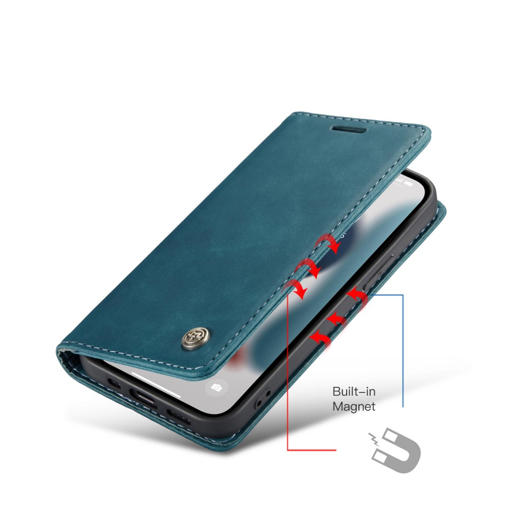 iPhone 13 Pro Leder Tasche Flip Wallet Etui mit Kartenfächern - Blaugrün