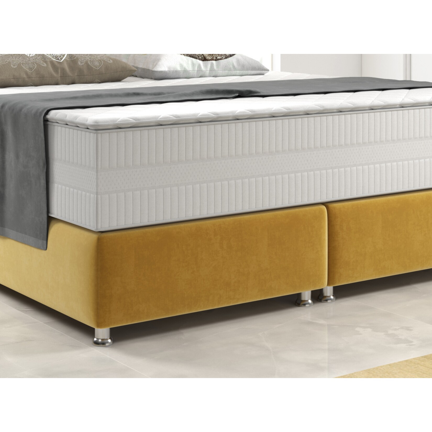 Inter Handels Boxspringbett Diamond 180x200 cm Gelb Velour Stoff