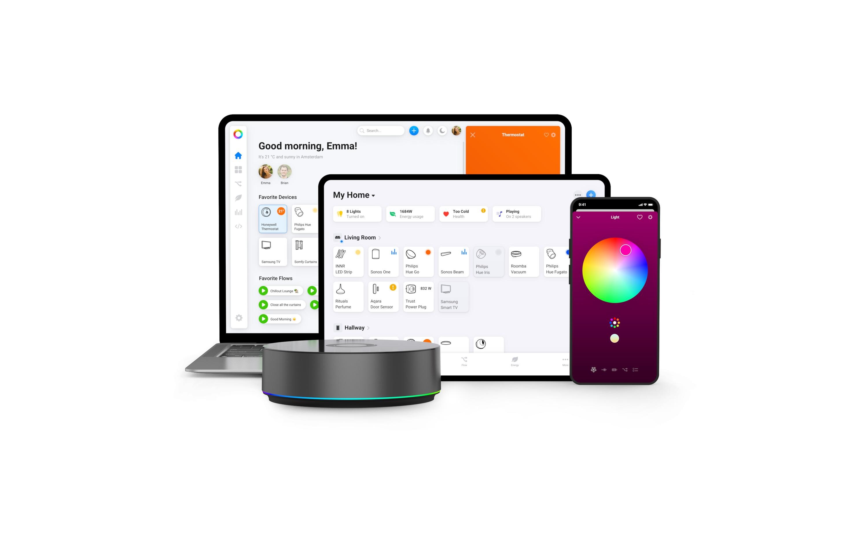 Smart Home Hub Homey Pro 3 2023 Zentrale<br>Smart Home Zentrale für viele Standards und Hersteller