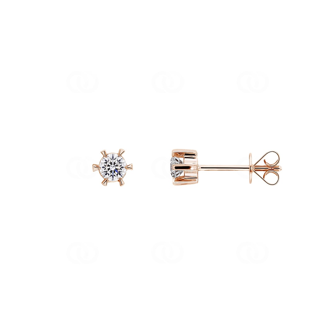 0.30 Karat Solitär Diamantohrstecker 750/18 K Roségold in 6-Griff