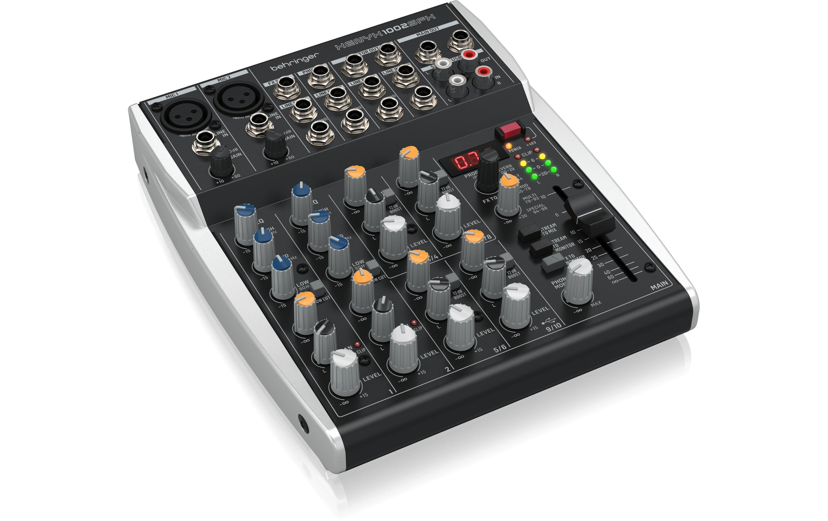Mischpult XENYX 1002SFXAnalogmixer mit 10 Eingängen, USB Streaming Interface und Klark Teknik Effekten