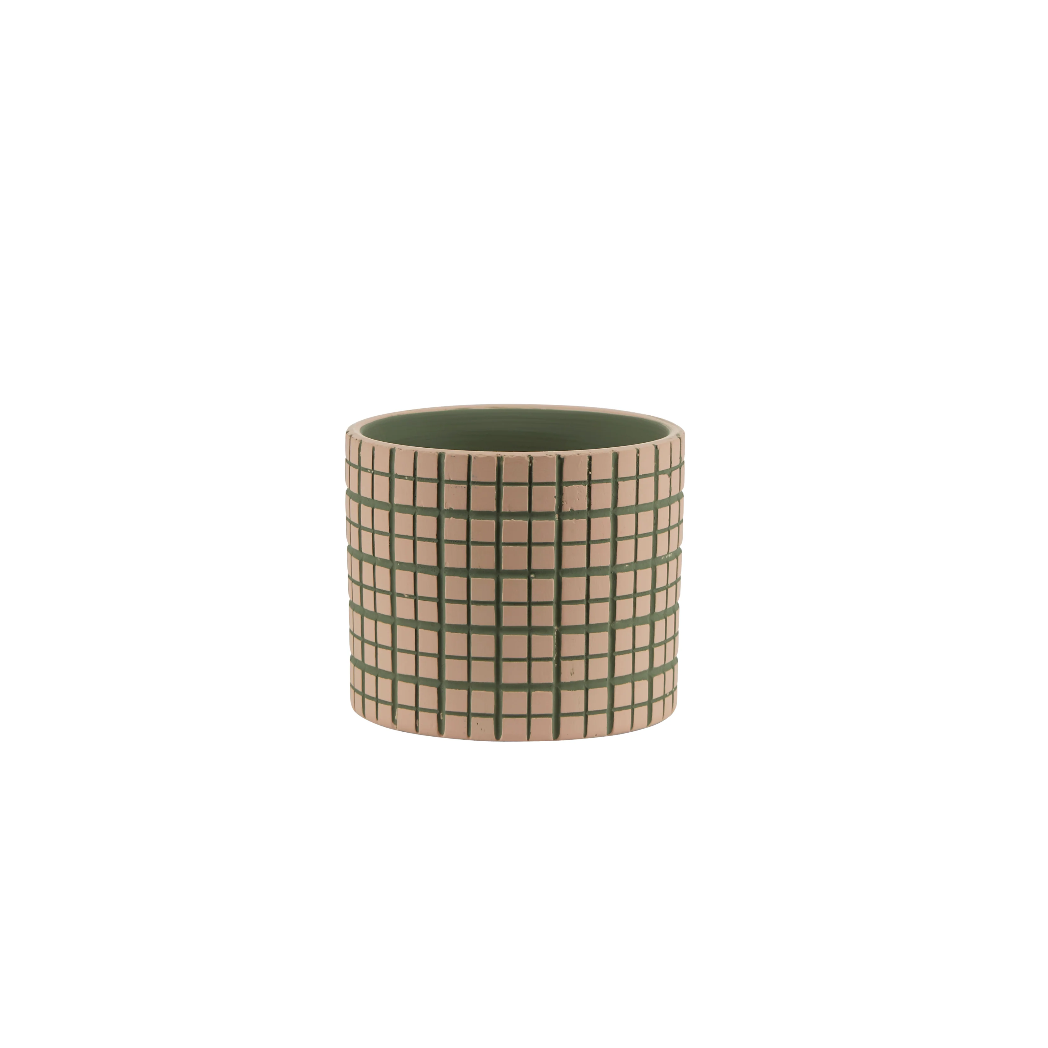 Bahne Interior  Urtepotteskjuler med små tern, grøn/rosa - H10 cm.