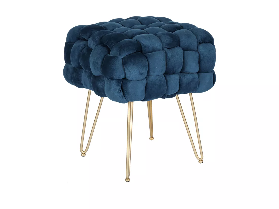 Tabouret bas en velours et métal doré - Bleu - ESMEA