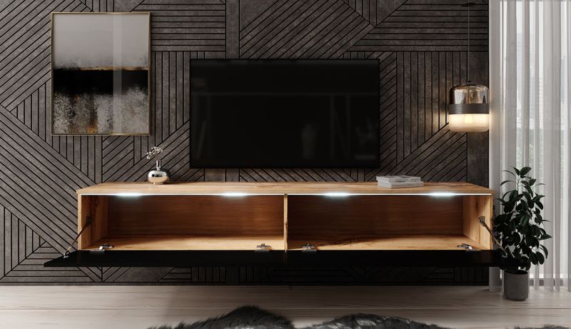 Meubella - TV-Meubel Dixon - Zwart - Eiken - 180 cm