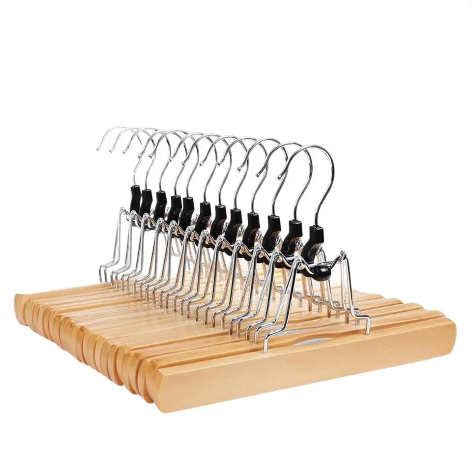 Set van 12 Massief Houten Broek hangers - met vilt Anti-Slip