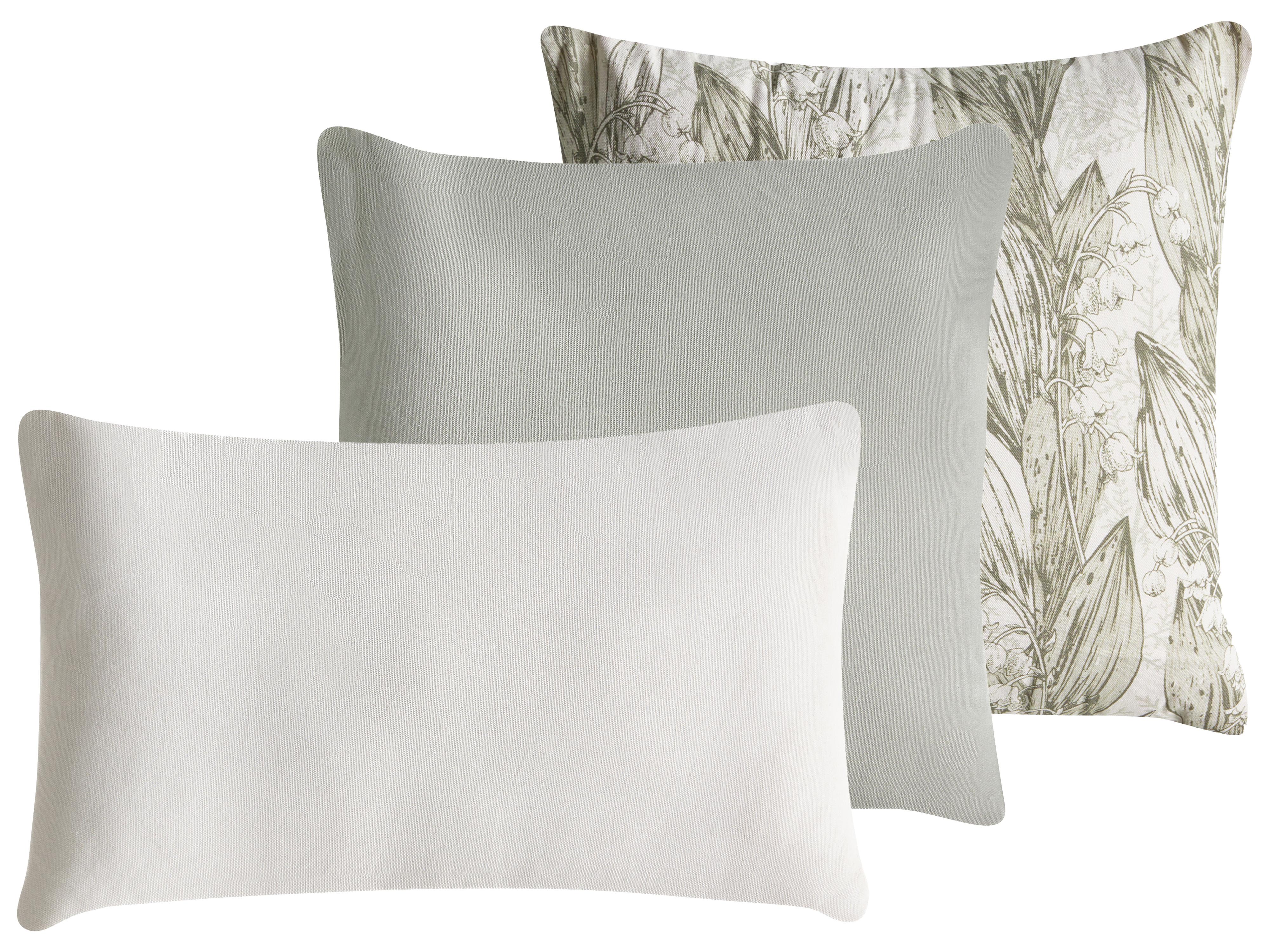 Set van 3 sierkussens XYLOPIA Katoen 30 x 50 cm 45 x 45 cm Groen bloempatroon