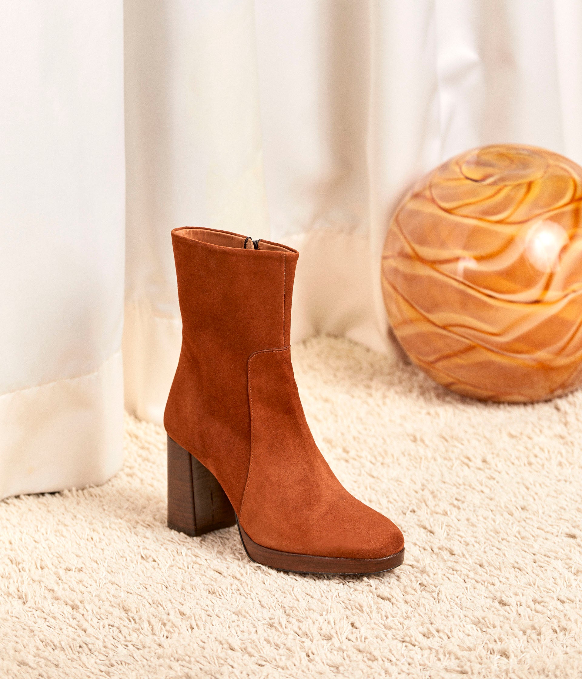 Boots cognac velours Léontine