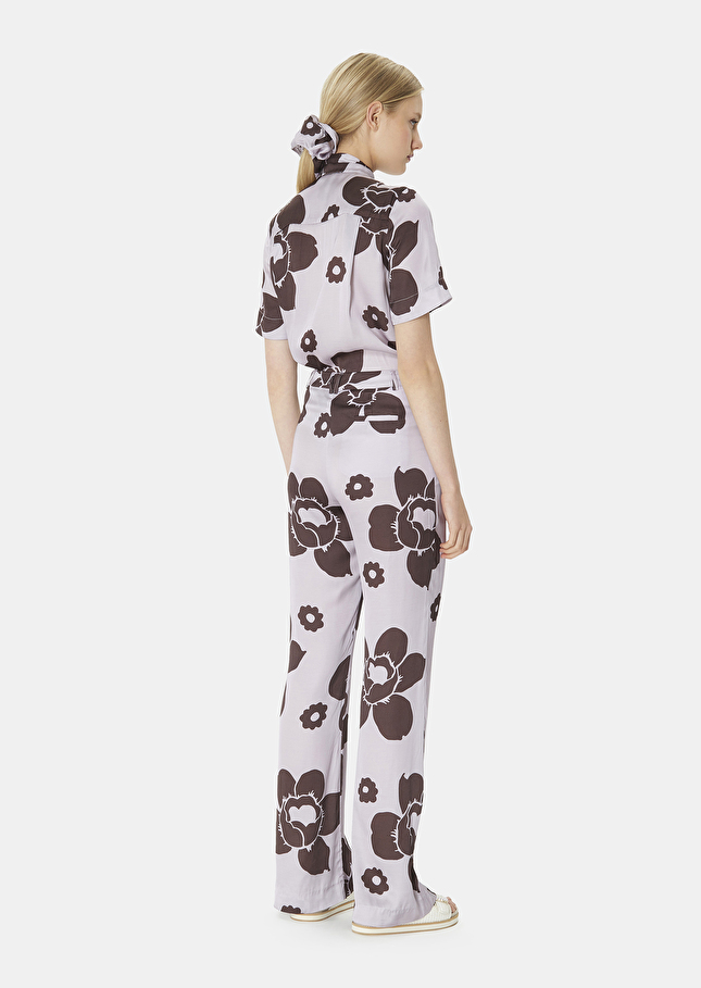 Pantalon Prosperviolet imprimé fleuri en satin