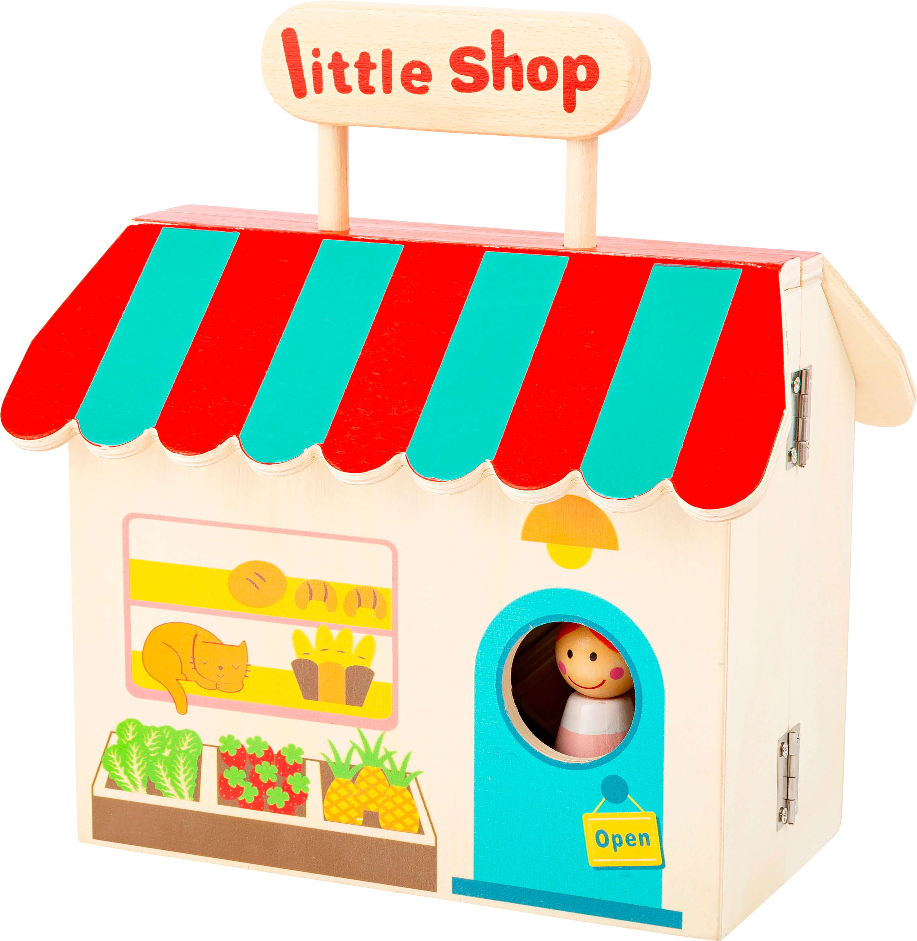 Puppen-Einkaufsladen LITTLE SHOP im Koffer 15-teilig aus Holz