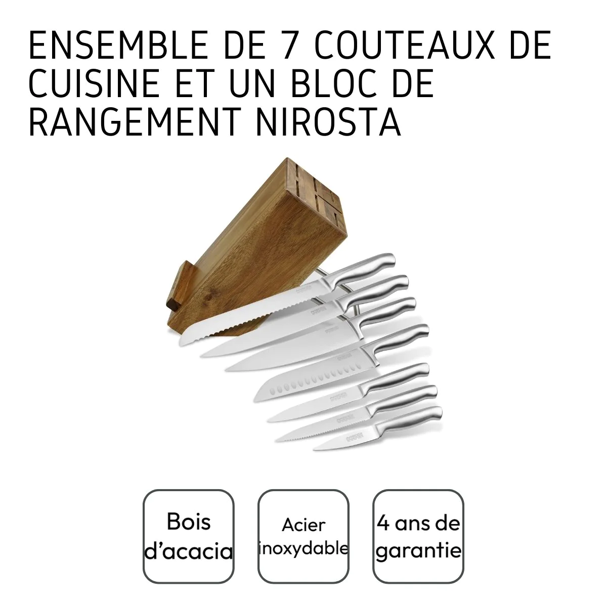 Ensemble de 7 couteaux de cuisine professionnels et un bloc de rangeme