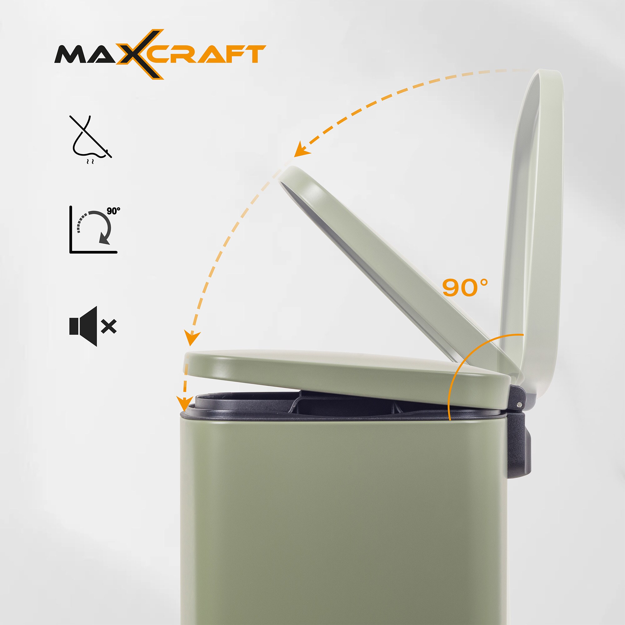 MAXCRAFT Mülleimer / Treteimer mit Soft Close Deckel - 50 Liter in Grün