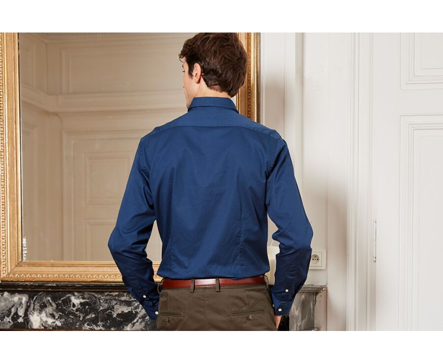 Chemise Bleu Foncé 100% coton - Col américain - MEDWIN